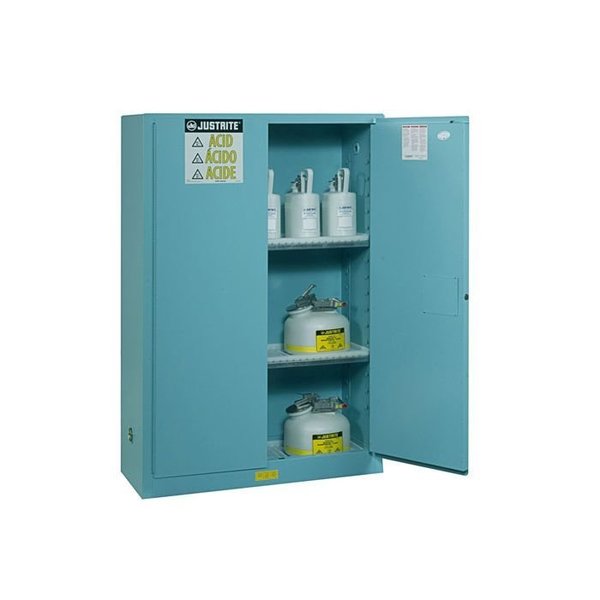 Justrite Justrite 90 Gallon 1 Sliding Door, Self-Close, Acid Corrosive Cabinet, 43"W x 34"D x 65"H, Blue 899082